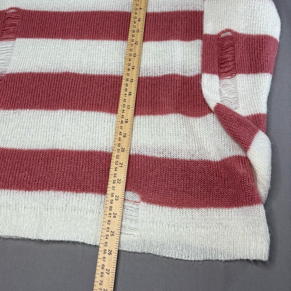 No Comment Crop Striped Pink Cream Sweater Women's Plus 3X Distressed Thrashed - Picture 7 of 9